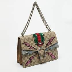 مملوكة مسبقًا Gucci Embellished Patch Dionysus Medium Beige GG Supreme Canvas and Suede Shoulder Bag