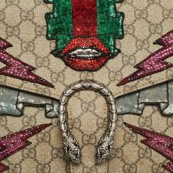 مملوكة مسبقًا Gucci Embellished Patch Dionysus Medium Beige GG Supreme Canvas and Suede Shoulder Bag