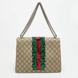 مملوكة مسبقًا Gucci Embellished Patch Dionysus Medium Beige GG Supreme Canvas and Suede Shoulder Bag
