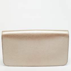 Pre Owned Gucci Bright Bit Metallic Beige Leather Clutch