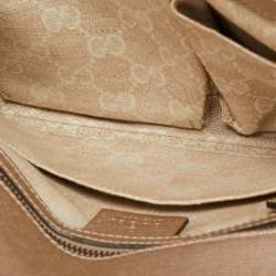 Pre Owned Gucci Bright Bit Metallic Beige Leather Clutch