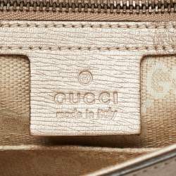 Pre Owned Gucci Bright Bit Metallic Beige Leather Clutch