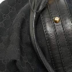 مملوكة مسبقًا حقيبة يد غوتشي توت جلد وقماش جي جي أسود بمشابك جي مترابطة