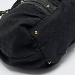 مملوكة مسبقًا حقيبة يد غوتشي توت جلد وقماش جي جي أسود بمشابك جي مترابطة