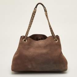 Pre Owned Gucci Soho Medium Brown Nubuck Leather Chain Shoulder Bag