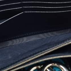 Pre Owned Gucci GG Marmont Blue/Black GG Diagonal Quilt Canvas and Leather Wallet on Chain