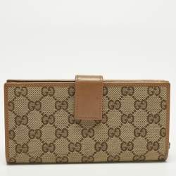 مملوكة مسبقًا محفظة غوتشي قلاب فرنسى جلد وكانفاس جي جي توينز بني/بيج
