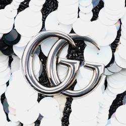 Pre Owned Gucci Black White Medium GG Marmont Sequin Embellished Leather Shoulder Bag