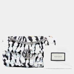 Pre Owned Gucci Black White Medium GG Marmont Sequin Embellished Leather Shoulder Bag