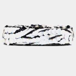 Pre Owned Gucci Black White Medium GG Marmont Sequin Embellished Leather Shoulder Bag