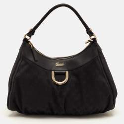 مملوكة مسبقًا Gucci Abbey D-Ring Black GG Canvas and Leather Hobo