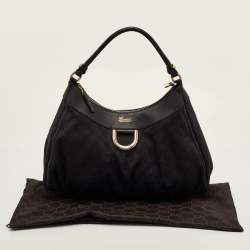 مملوكة مسبقًا Gucci Abbey D-Ring Black GG Canvas and Leather Hobo