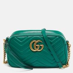 مملوكة مسبقًا Gucci GG Marmont Small Green Matelassé Leather Camera Bag