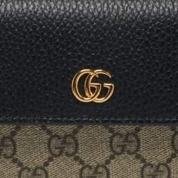 Pre Owned محفظة غوتشي على سلسلة قماش GG سوبريم سوداء/بيج وجلد مارمونت GG