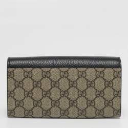 Pre Owned محفظة غوتشي على سلسلة قماش GG سوبريم سوداء/بيج وجلد مارمونت GG