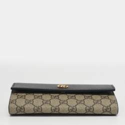 Pre Owned محفظة غوتشي على سلسلة قماش GG سوبريم سوداء/بيج وجلد مارمونت GG