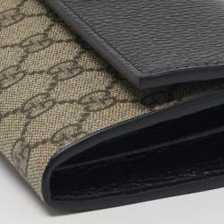 Pre Owned محفظة غوتشي على سلسلة قماش GG سوبريم سوداء/بيج وجلد مارمونت GG