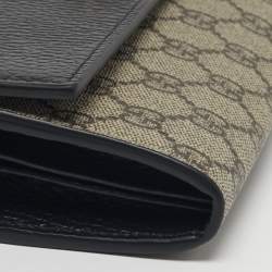 Pre Owned محفظة غوتشي على سلسلة قماش GG سوبريم سوداء/بيج وجلد مارمونت GG