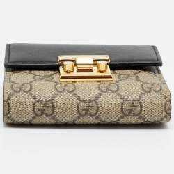 Pre Owned محفظة غوتشي جلد وكانفاس جي جي سوبريم بيج/أسود بقفل