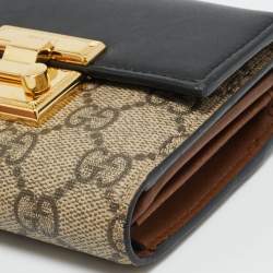 Pre Owned محفظة غوتشي جلد وكانفاس جي جي سوبريم بيج/أسود بقفل
