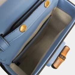 Pre Owned Gucci Blue Leather Bamboo Backpack Handbag Shoulder Bag 