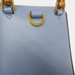 Pre Owned Gucci Blue Leather Bamboo Backpack Handbag Shoulder Bag 