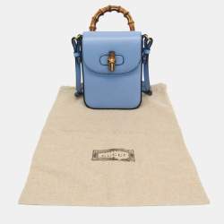 Pre Owned Gucci Blue Leather Bamboo Backpack Handbag Shoulder Bag 