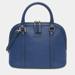 Pre Owned Gucci Microguccissima Micro GG Blue Leather Handbag Shoulder Bag 