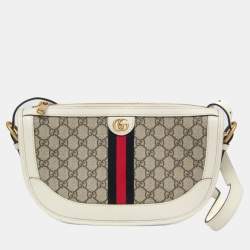 Pre Owned Gucci Ophidia Beige, White Leather Gg Supreme Shoulder Bag 