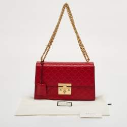 Pre Owned Gucci Padlock Red Medium Guccissima Leather Shoulder Bag