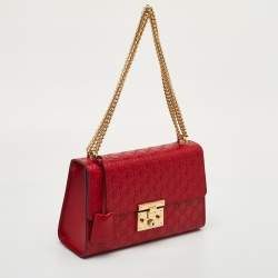 Pre Owned Gucci Padlock Red Medium Guccissima Leather Shoulder Bag