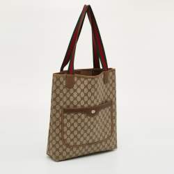 Pre Owned Gucci Beige/Brown GG Supreme Canvas and Leather Web Sherry Line Tote