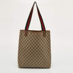 Pre Owned Gucci Beige/Brown GG Supreme Canvas and Leather Web Sherry Line Tote