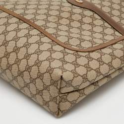 Pre Owned Gucci Beige/Brown GG Supreme Canvas and Leather Web Sherry Line Tote
