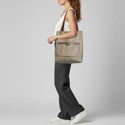 Pre Owned Gucci Beige/Brown GG Supreme Canvas and Leather Web Sherry Line Tote