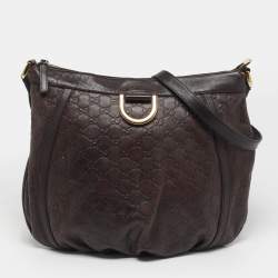 Pre Owned حقيبة غوتشي كروس غوتشيسما جلد بني داكن دي-رينغ