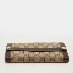 مملوكة مسبقًا Gucci Beige/Brown GG Canvas and Leather French Wallet