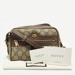 Pre Owned حقيبة كروس بودي غوتشي أوفيديا كانفاس جي جي سوبريم جلد صغيرة بيج/بني