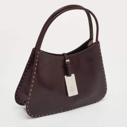 Pre Owned حقيبة كتف غوتشي جلد بني داكن بخياطة بارزة