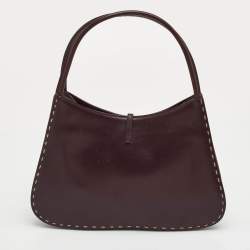 Pre Owned حقيبة كتف غوتشي جلد بني داكن بخياطة بارزة