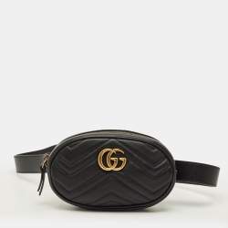 مملوكة مسبقًا Gucci GG Marmont Black Matelassé Leather Belt Bag