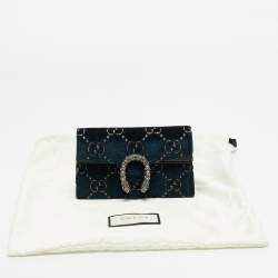 Pre Owned Gucci Dionysus Crystal Super Mini Black/Teal Green GG Velvet and Patent Leather Bag