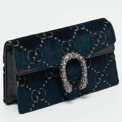 Pre Owned Gucci Dionysus Crystal Super Mini Black/Teal Green GG Velvet and Patent Leather Bag