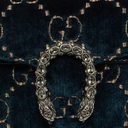 Pre Owned Gucci Dionysus Crystal Super Mini Black/Teal Green GG Velvet and Patent Leather Bag