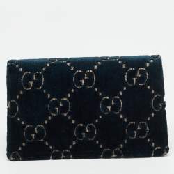 Pre Owned Gucci Dionysus Crystal Super Mini Black/Teal Green GG Velvet and Patent Leather Bag