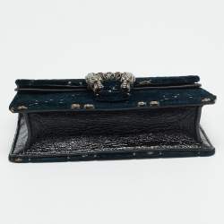 Pre Owned Gucci Dionysus Crystal Super Mini Black/Teal Green GG Velvet and Patent Leather Bag