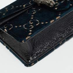 Pre Owned Gucci Dionysus Crystal Super Mini Black/Teal Green GG Velvet and Patent Leather Bag