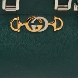 Pre Owned Gucci Zumi Small Dark Green Grain Leather Interlocking G Horsebit Tote