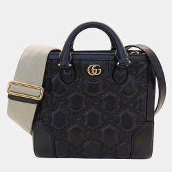 Pre Owned Gucci Gg Matelasse Leather Shoulder Bag 2-Way In Black Crossbody Or Over The
