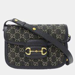 Pre Owned Gucci Horsebit 1955 Denim Shoulder Bag Black
